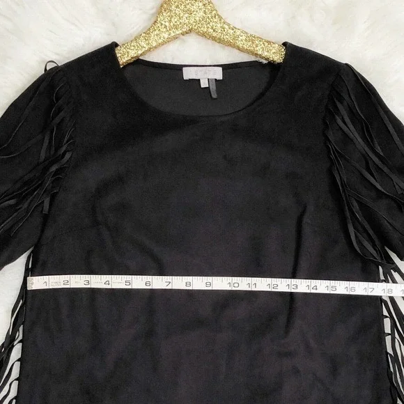 1. State Dress Fringe Black Faux Suede Shift Southwestern Boho Mini - Picture 3 of 8